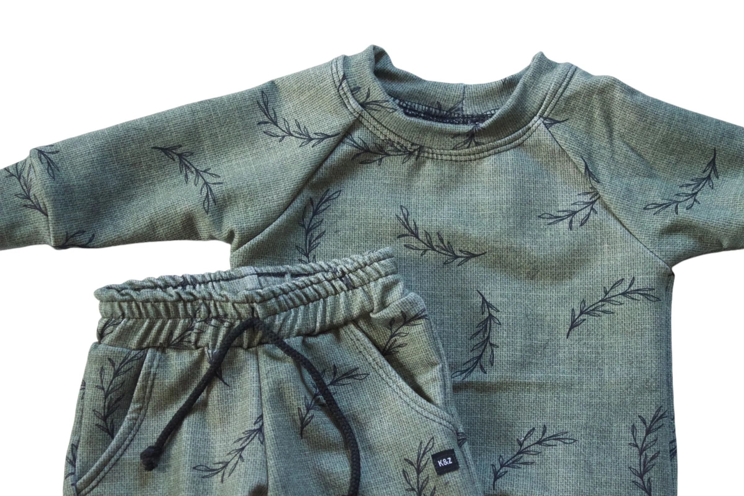 3-6m Green Simple Leaves Jogger Set