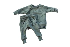 3-6m Green Simple Leaves Jogger Set