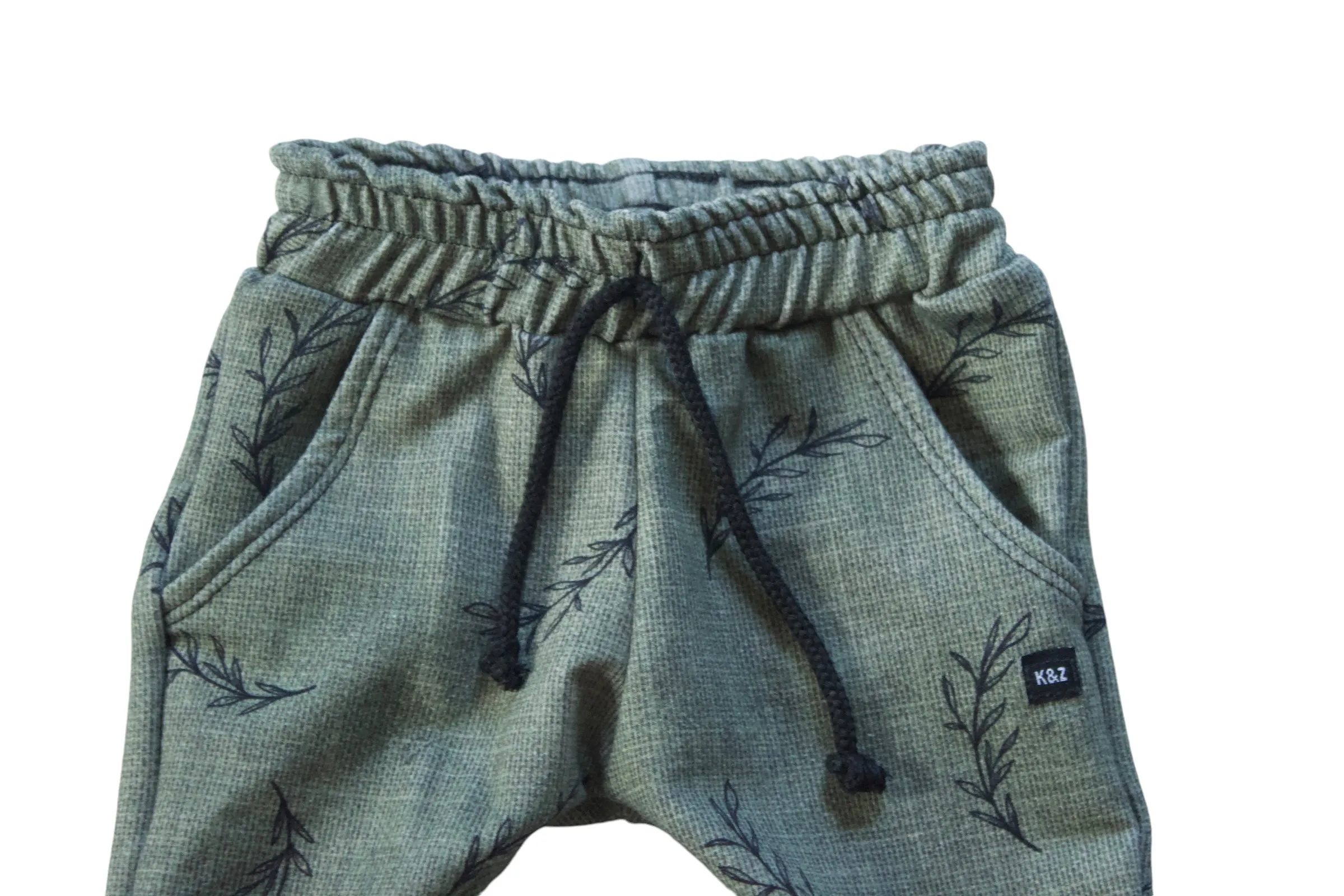 3-6m Green Simple Leaves Jogger Set