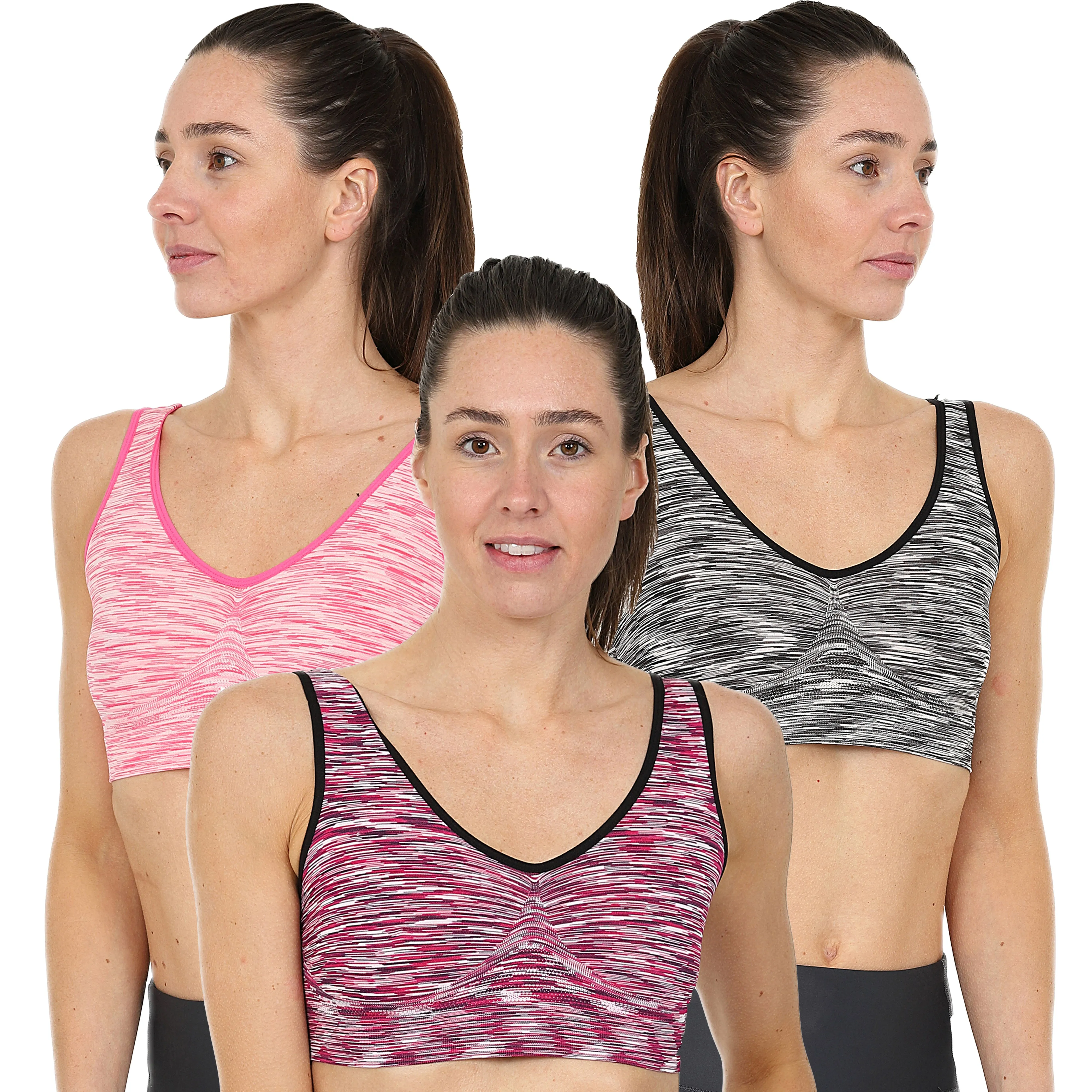 3 Pack Comfort Marl Seamless Bras - Blush / Orange / Yellow