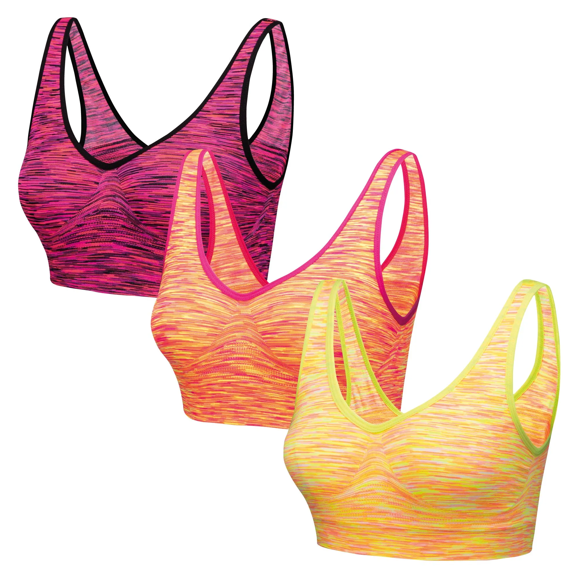 3 Pack Comfort Marl Seamless Bras - Blush / Orange / Yellow