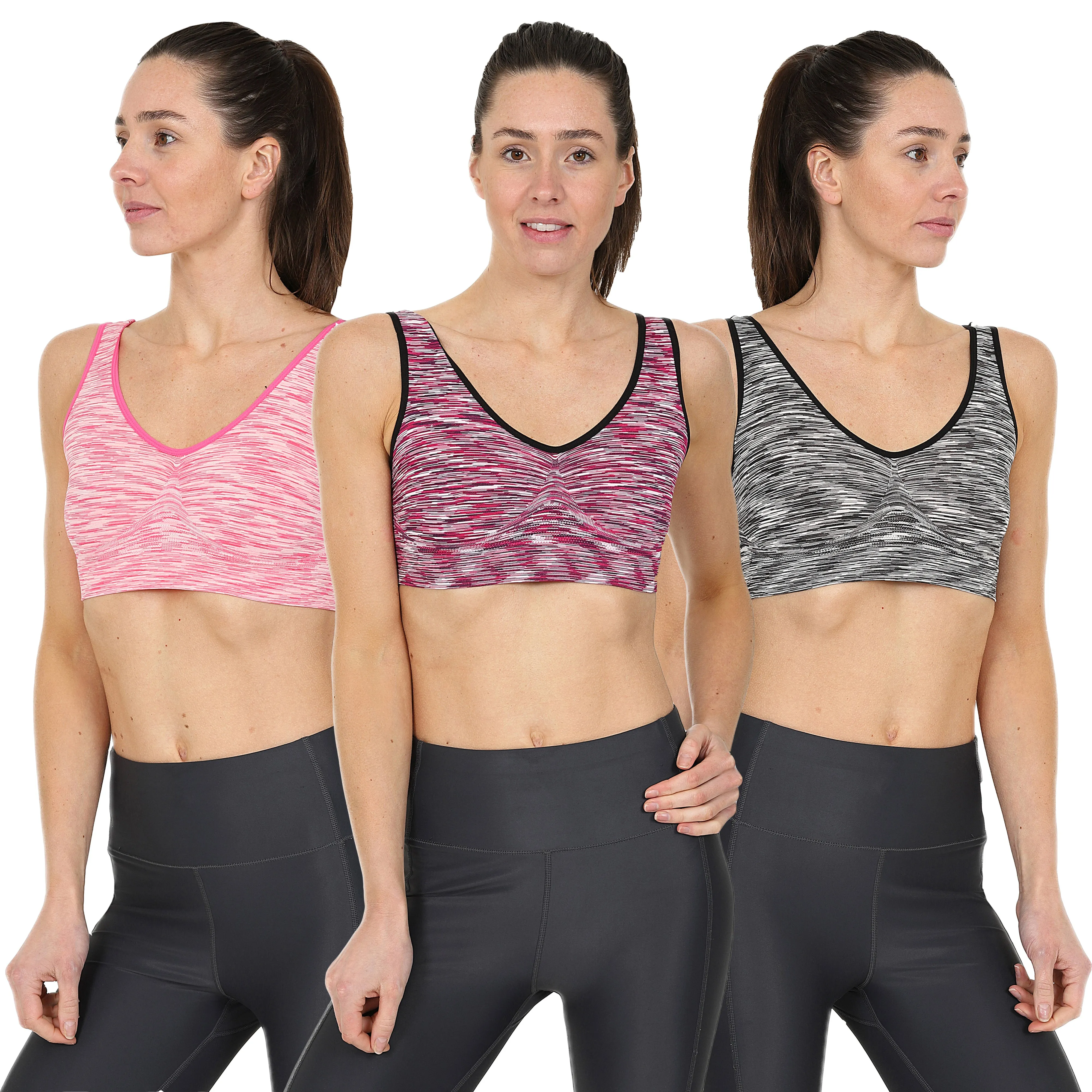 3 Pack Comfort Marl Seamless Bras - Blush / Orange / Yellow