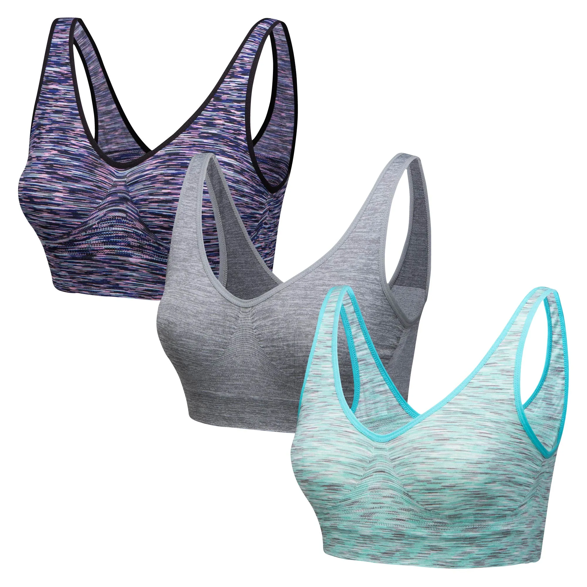 3 Pack Comfort Marl Seamless Bras - Blush / Orange / Yellow