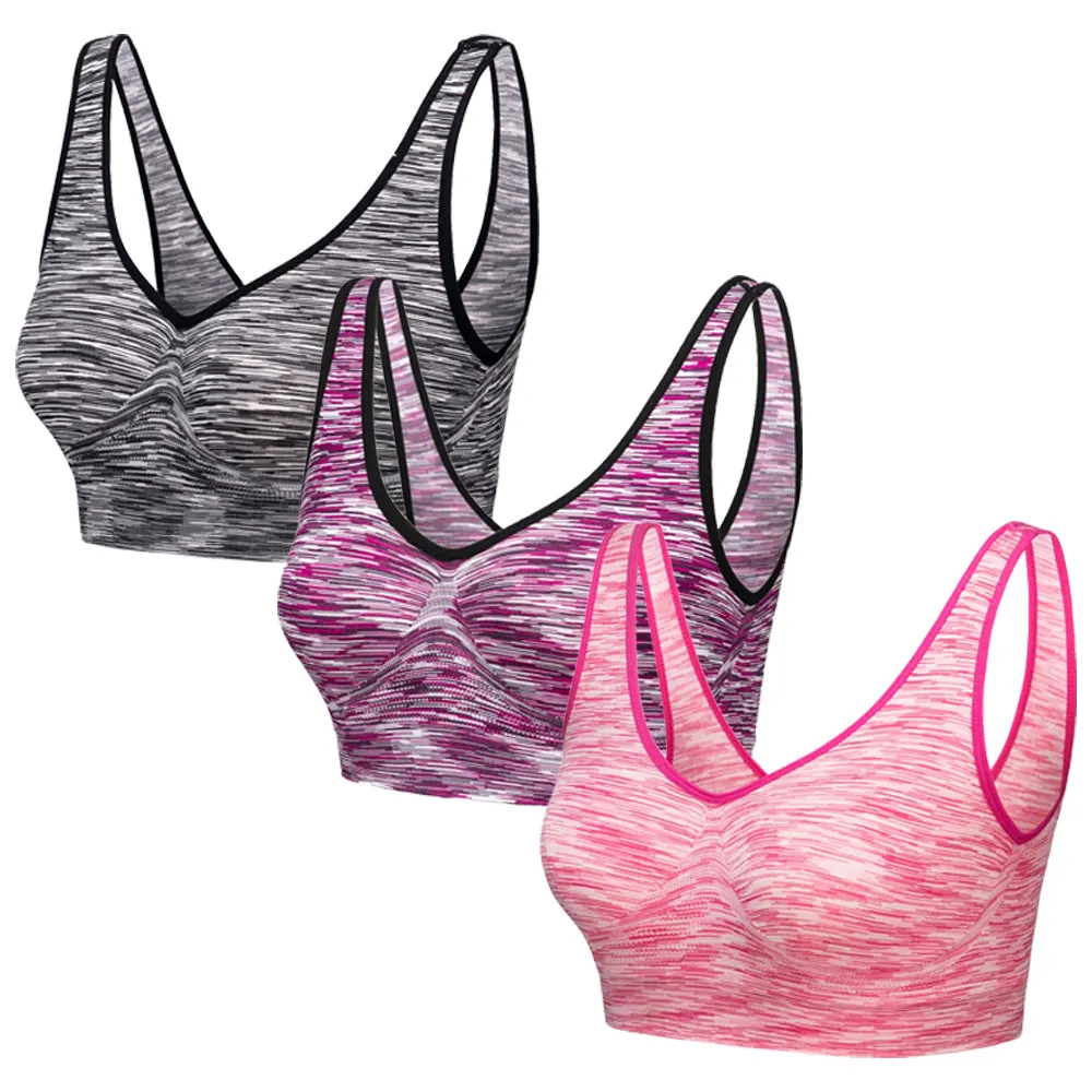 3 Pack Comfort Marl Seamless Bras - Blush / Orange / Yellow