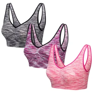 3 Pack Comfort Marl Seamless Bras - Blush / Orange / Yellow