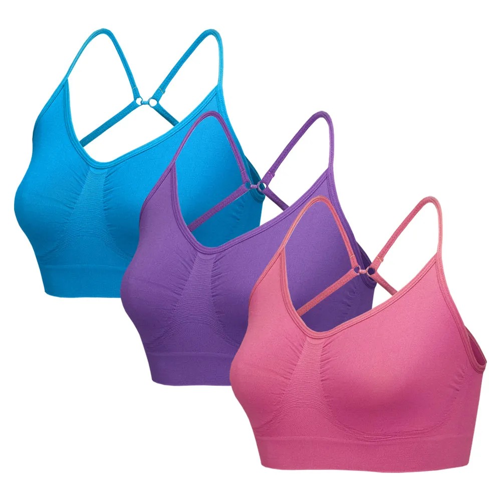 3 Pack Seamless Multi Fasten Comfort Bra - Purple / Ruby / Blue
