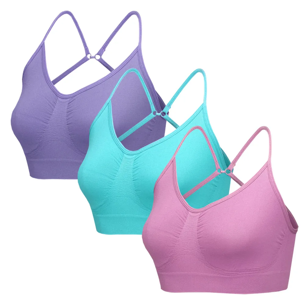 3 Pack Seamless Multi Fasten Comfort Bra - Purple / Ruby / Blue
