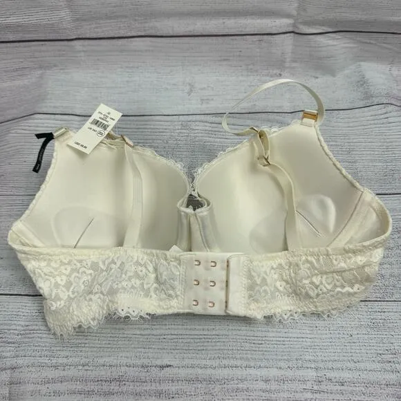 Aerie Real Power White Plunge Push Up Eyelash Lace Bra Size 34D