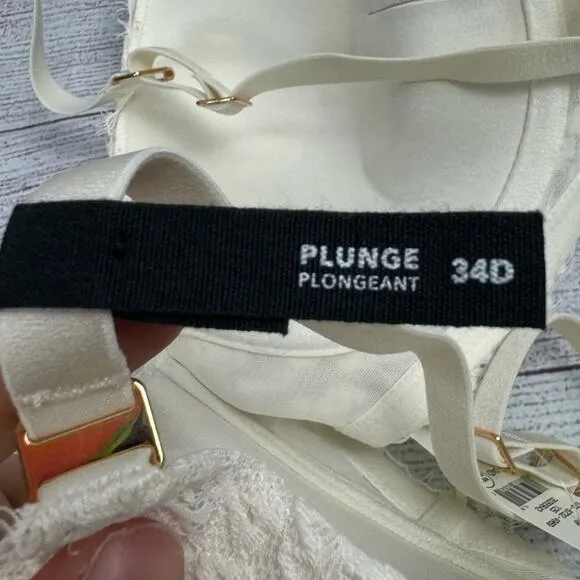 Aerie Real Power White Plunge Push Up Eyelash Lace Bra Size 34D
