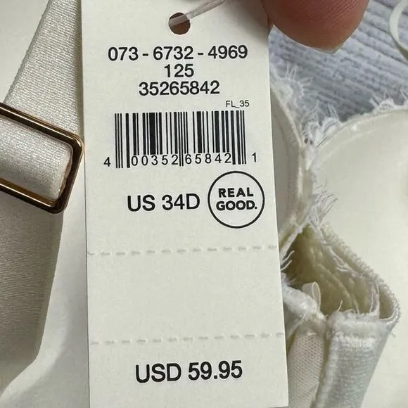 Aerie Real Power White Plunge Push Up Eyelash Lace Bra Size 34D