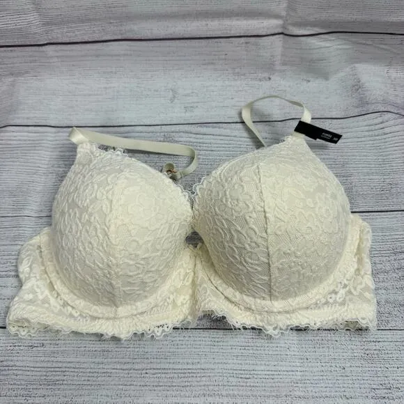 Aerie Real Power White Plunge Push Up Eyelash Lace Bra Size 34D