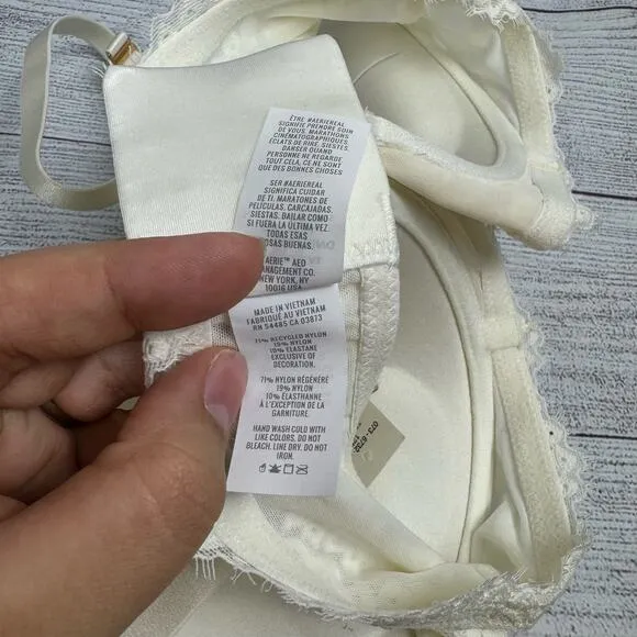 Aerie Real Power White Plunge Push Up Eyelash Lace Bra Size 34D