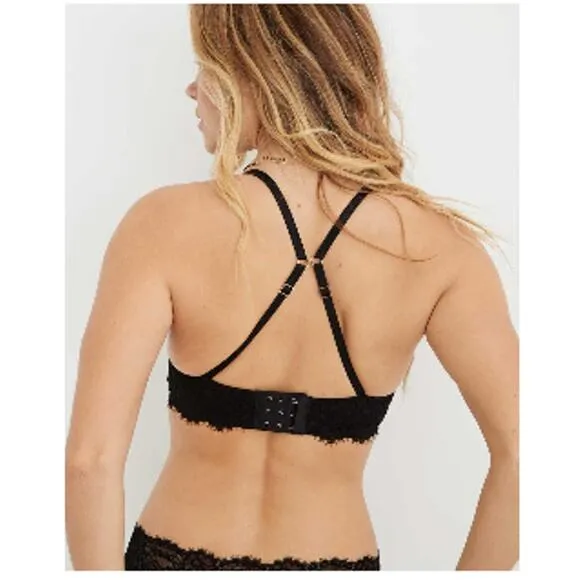 Aerie Real Power White Plunge Push Up Eyelash Lace Bra Size 34D