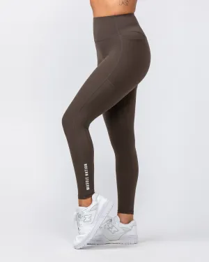 Agility Aura Pocket Ankle Length Leggings - Deep Brown