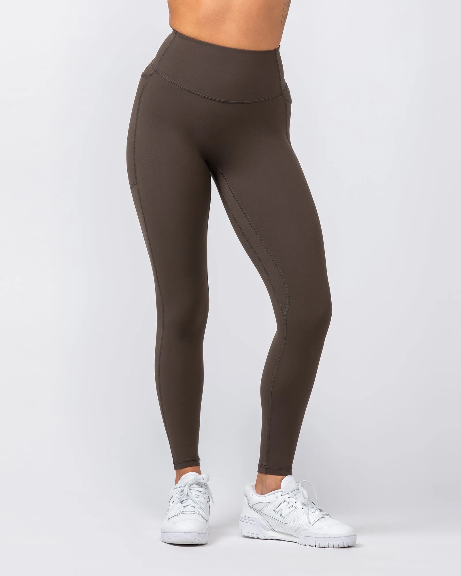 Agility Aura Pocket Ankle Length Leggings - Deep Brown
