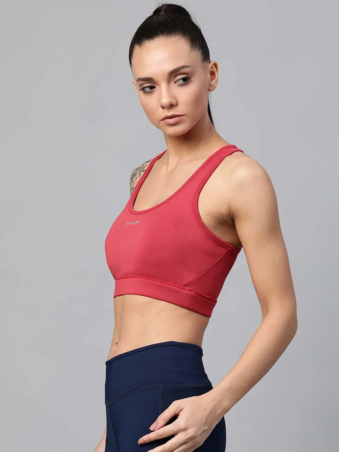 Alcis Red Solid Non-Wired Medium Support Non Padded Sports Bra