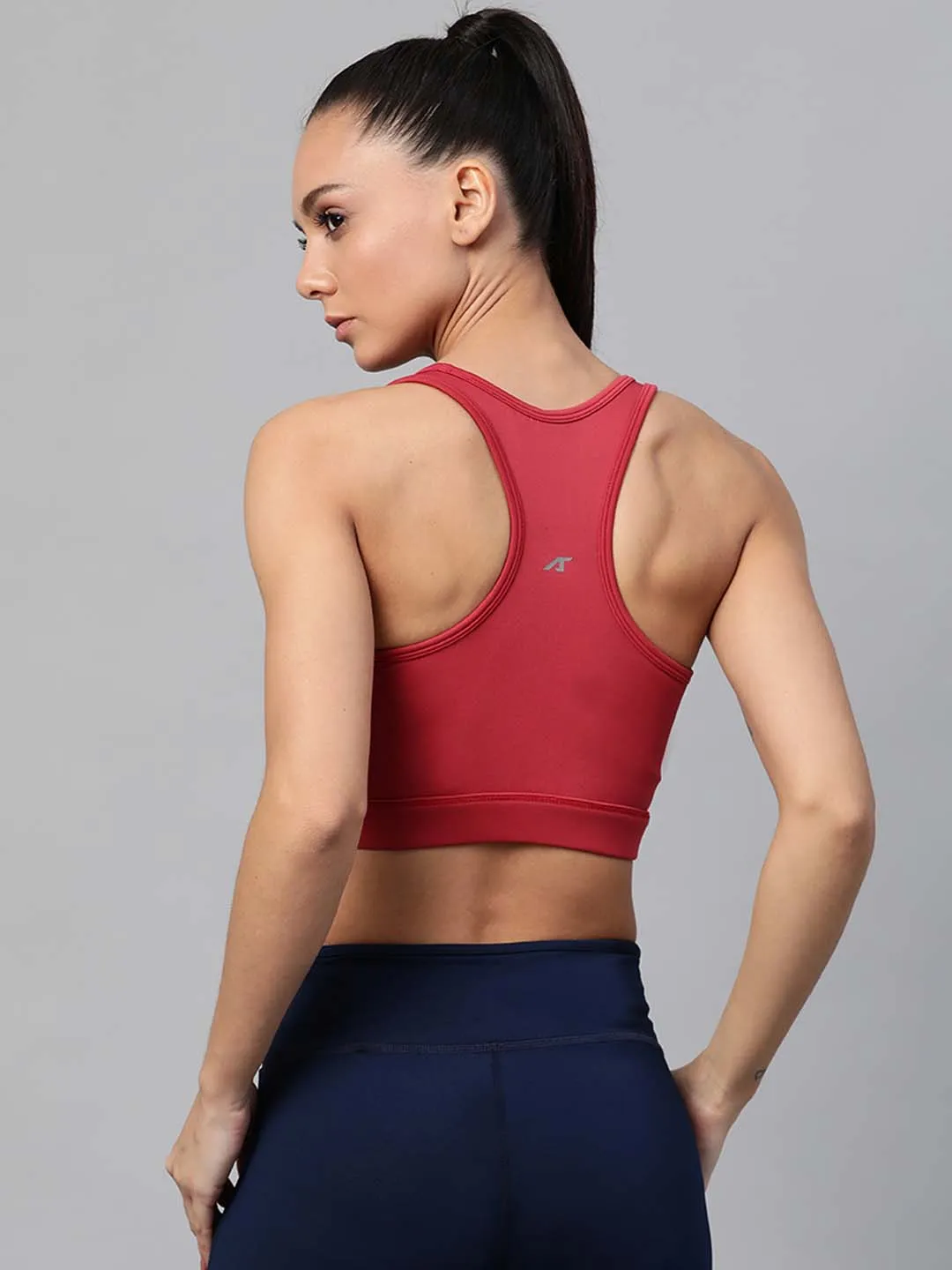 Alcis Red Solid Non-Wired Medium Support Non Padded Sports Bra