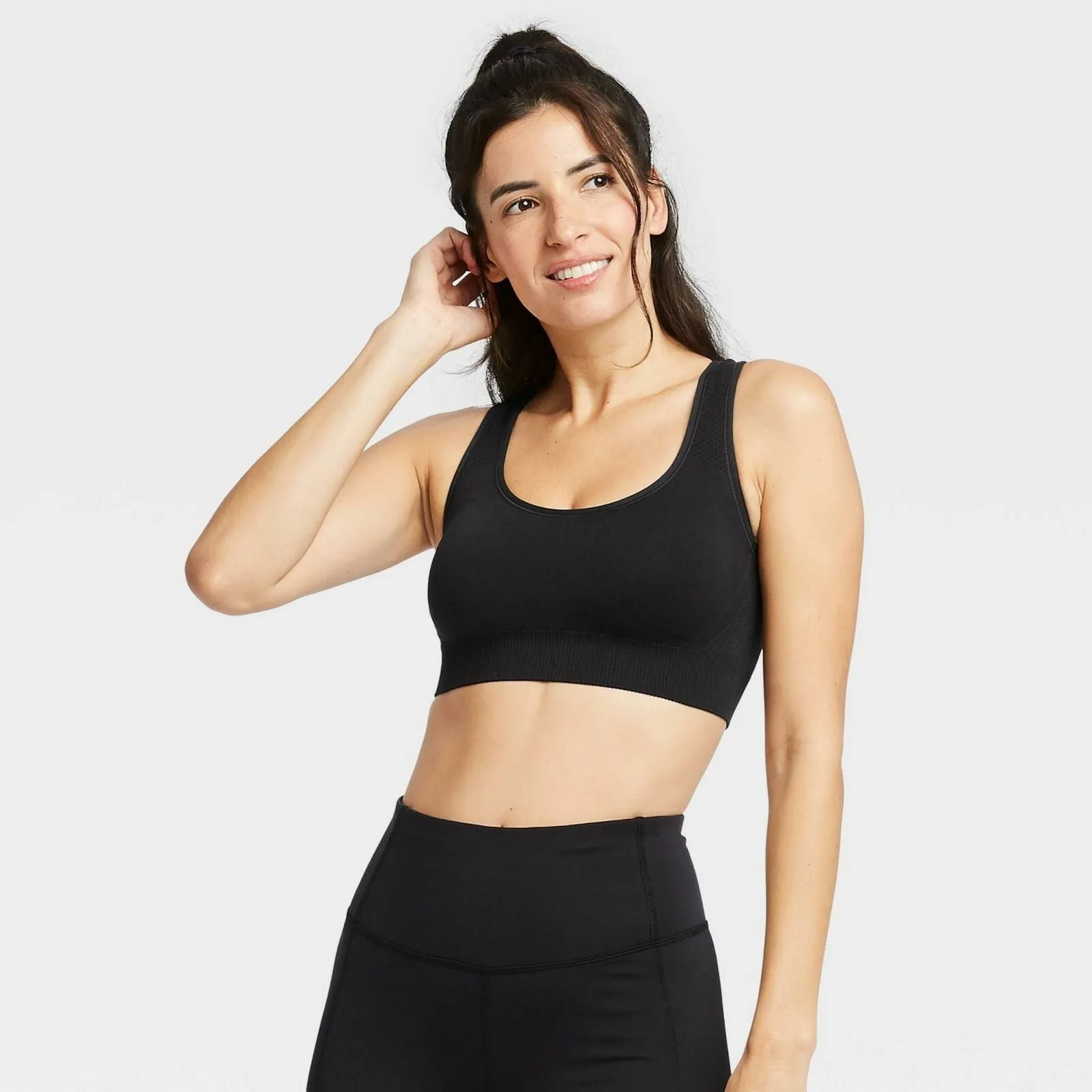 All In Motion Women's Medium Support Seamless Racerback Bra Black Large