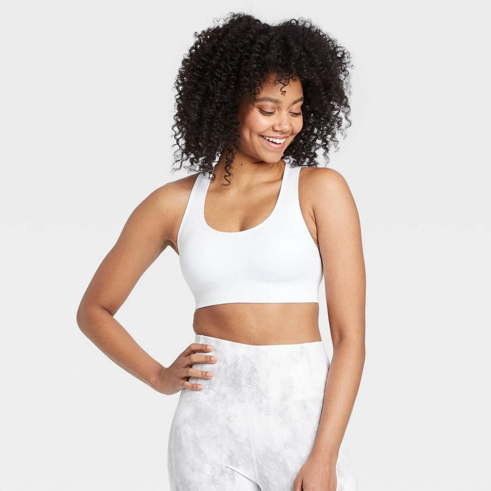 All in Motion Womens Medium Support Seamless Racerback Sports Bra True White S