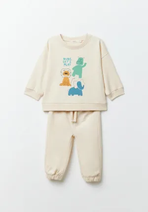 Animal Print Sweatshirt and Jogger Set - Ecru