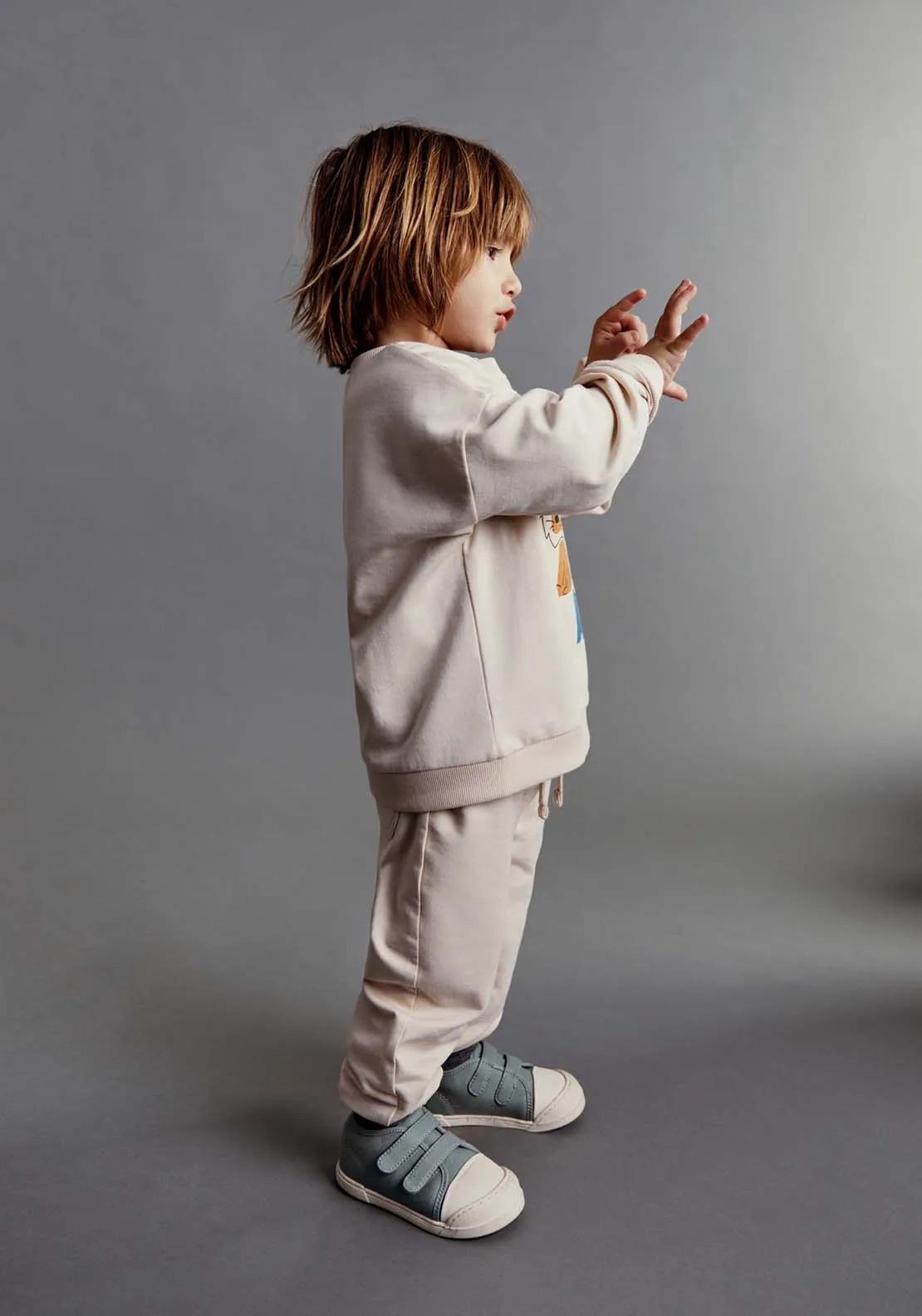 Animal Print Sweatshirt and Jogger Set - Ecru