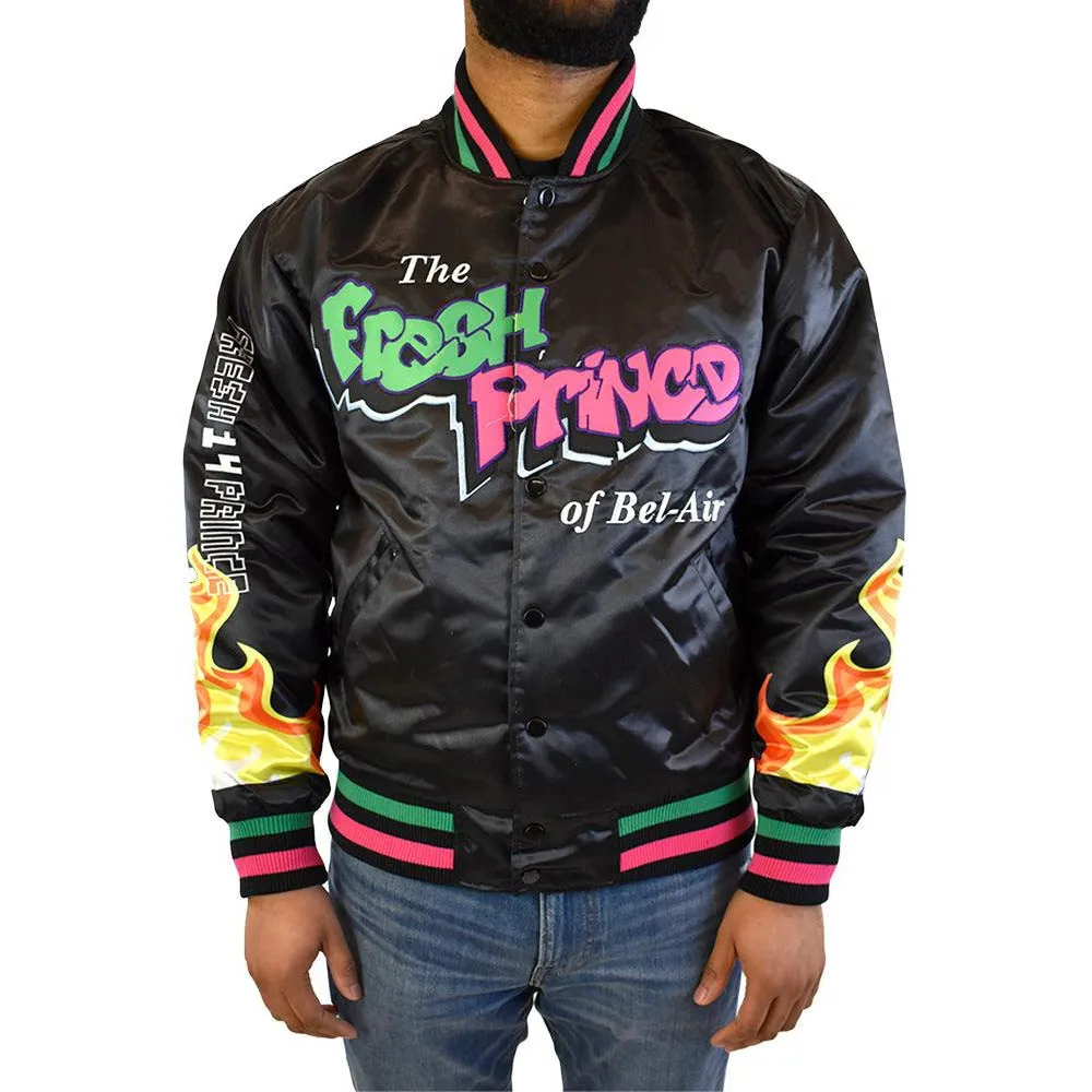 BLACK FLAMES FRESH PRINCE SATIN JACKET