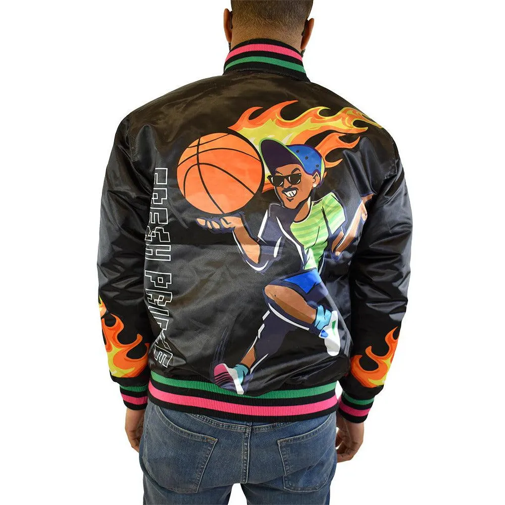BLACK FLAMES FRESH PRINCE SATIN JACKET