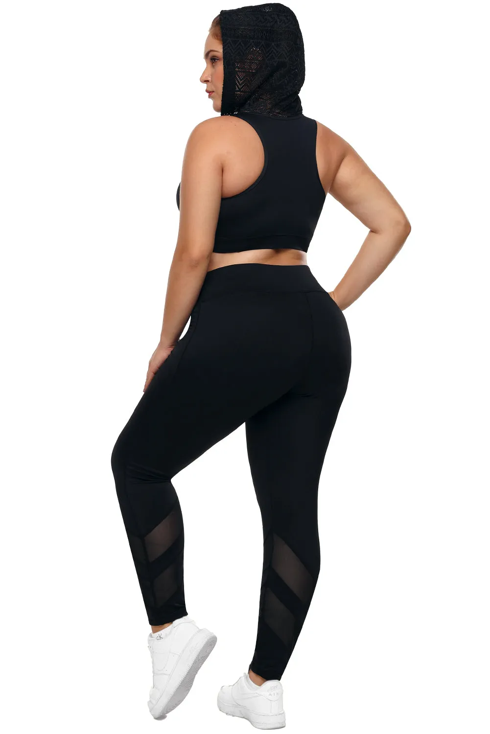 Black Lace Hooded Racerback Sports Bra
