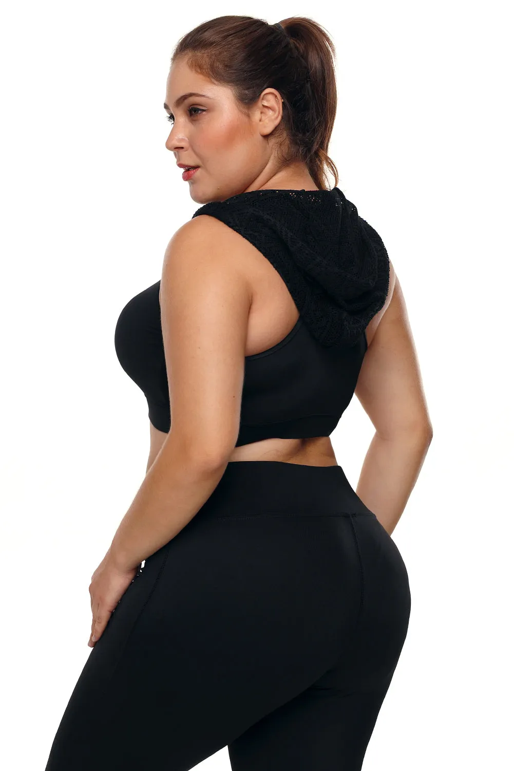 Black Lace Hooded Racerback Sports Bra