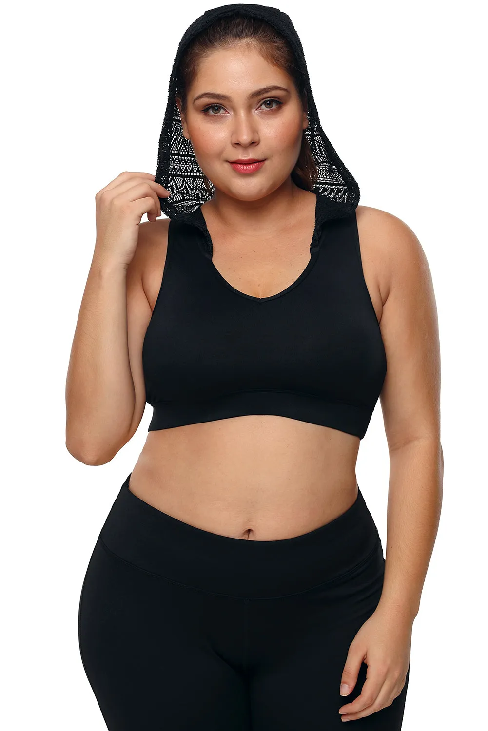 Black Lace Hooded Racerback Sports Bra