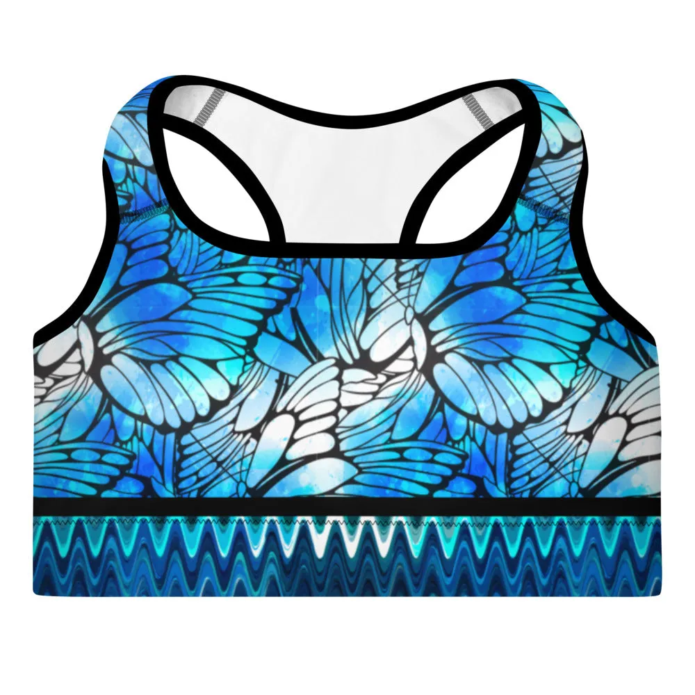 Blue Butterflies - Padded Sports Bra