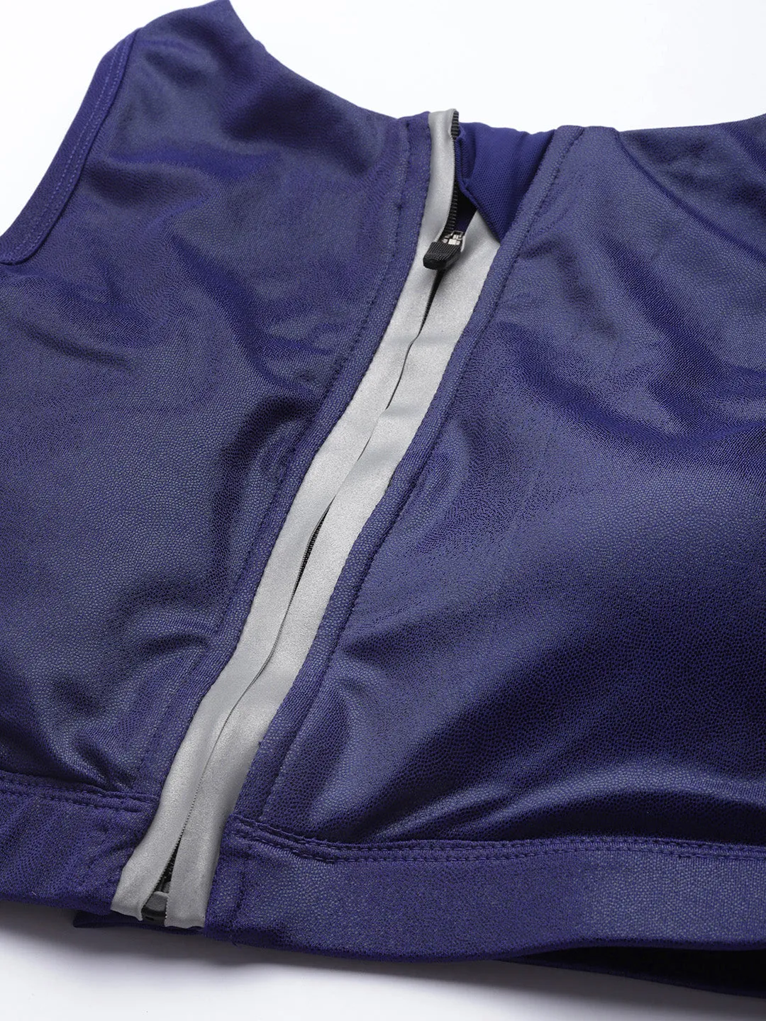 Blue High Impact Sports Bra with Front Zipper