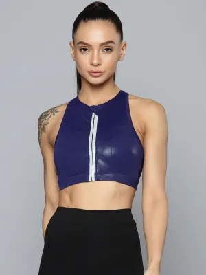 Blue High Impact Sports Bra with Front Zipper