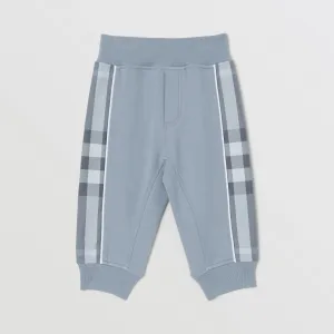 Burberry Baby Blue Check Panel Cotton Jogging Pants