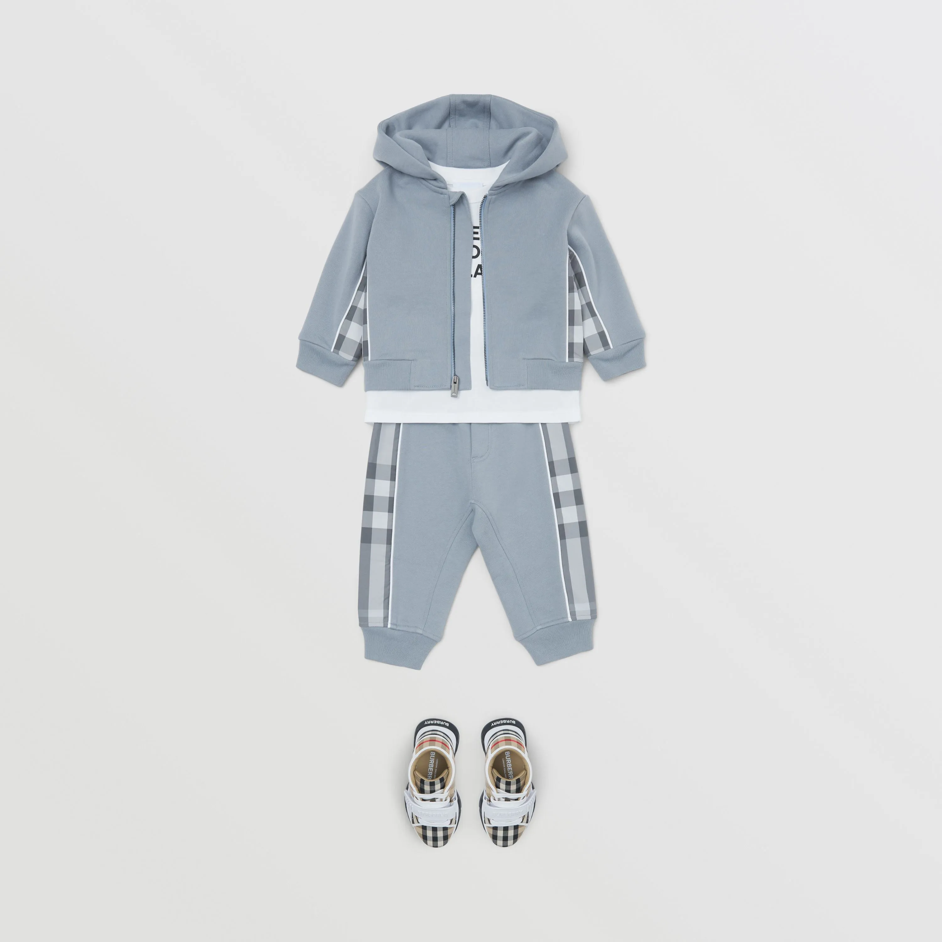 Burberry Baby Blue Check Panel Cotton Jogging Pants