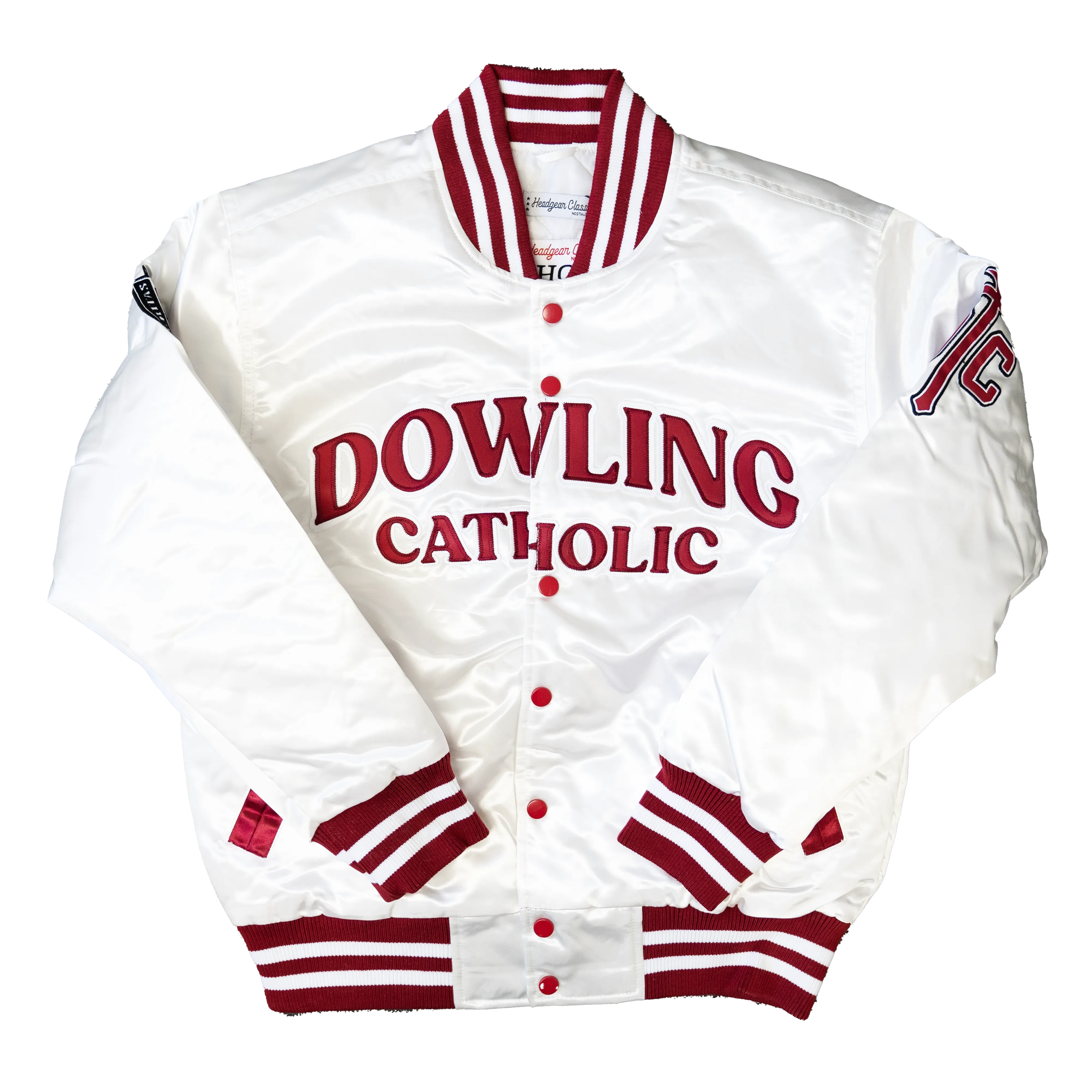 CAITLIN CLARK DOWLING CATHOLIC SATIN JACKET (WHITE)