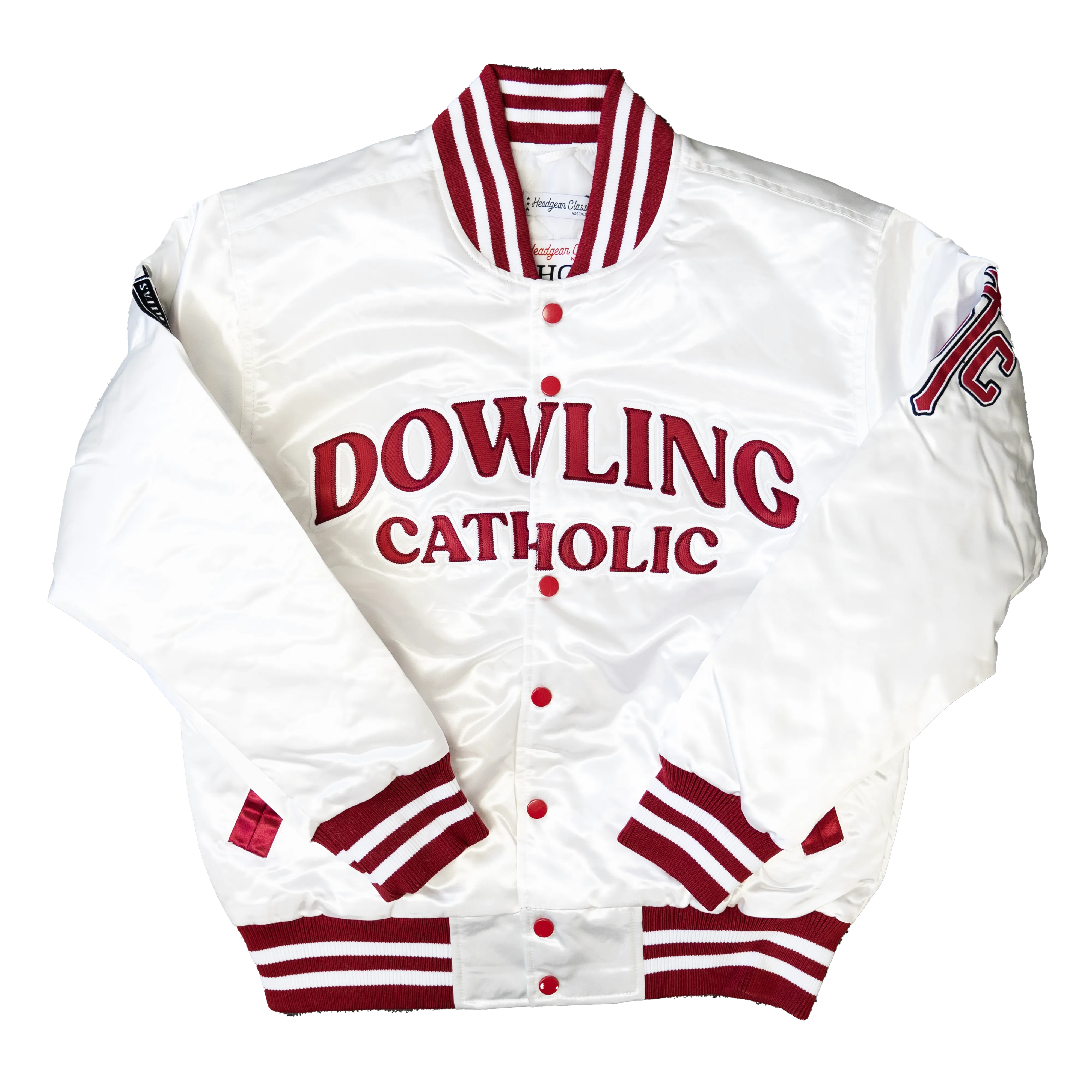 CAITLIN CLARK DOWLING CATHOLIC SATIN JACKET (WHITE)