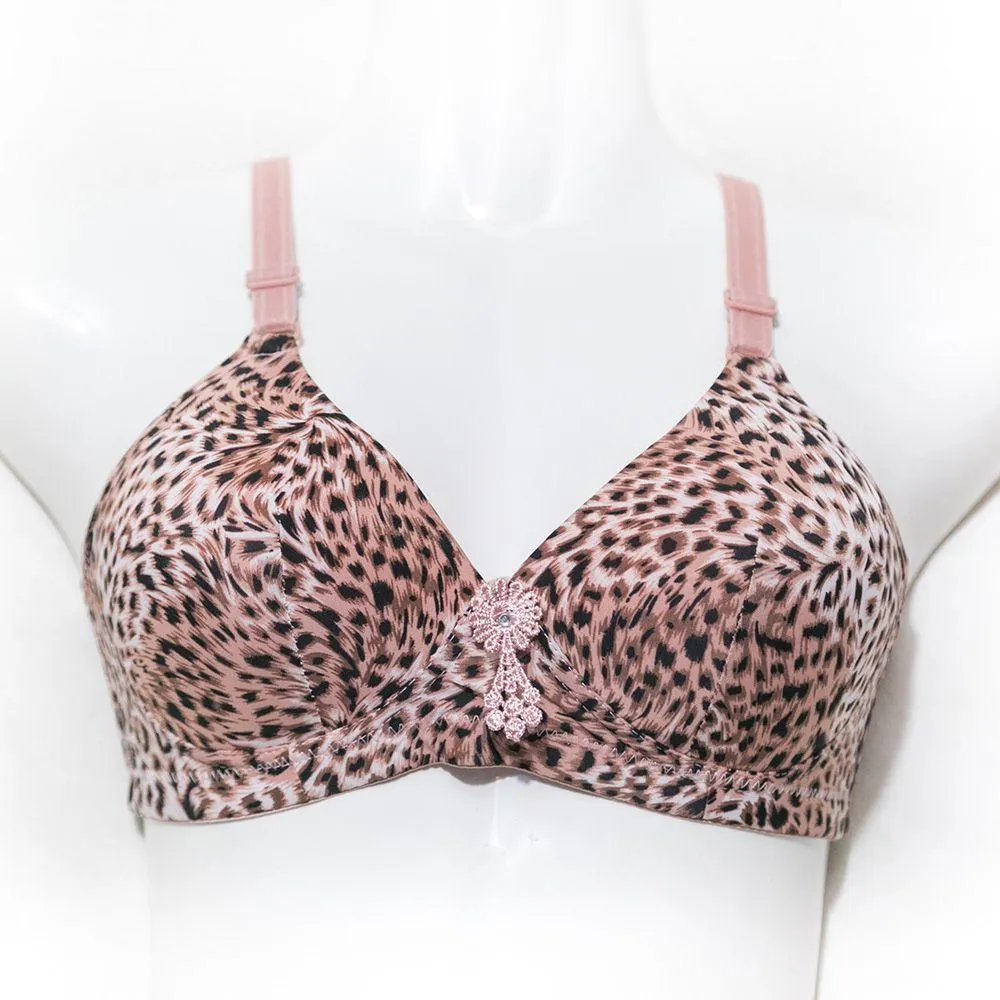 Cheetah Print Single Padded Non Wired Bra - Rose Pink