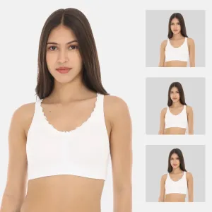 Cotton Bra | Lace Detailing | Full Coverage | Wire-Free & Non-Padded | Seamless Cups | No Centre Panel | Hidden Side Panels | 3 Pack