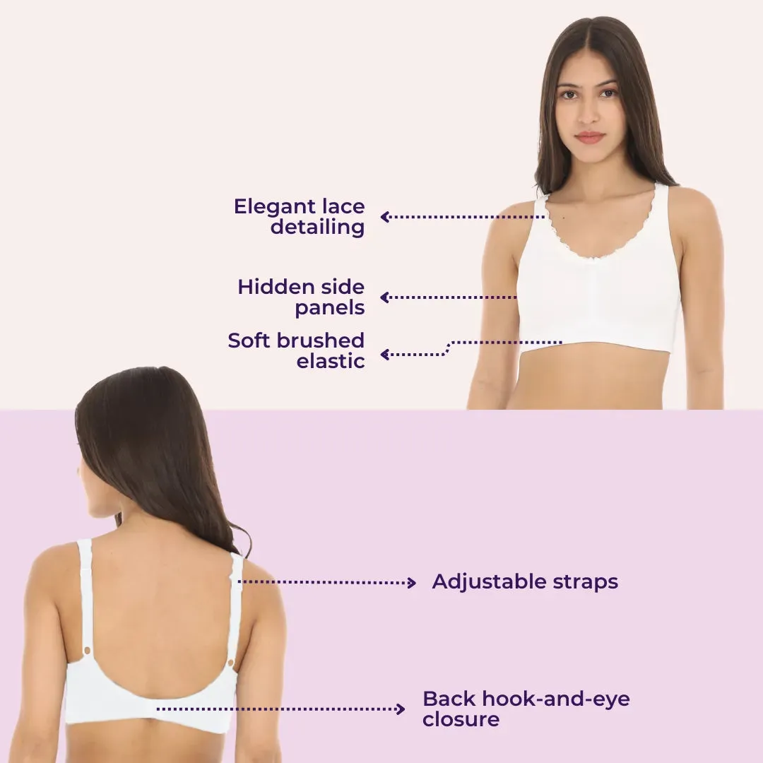 Cotton Bra | Lace Detailing | Full Coverage | Wire-Free & Non-Padded | Seamless Cups | No Centre Panel | Hidden Side Panels | 3 Pack