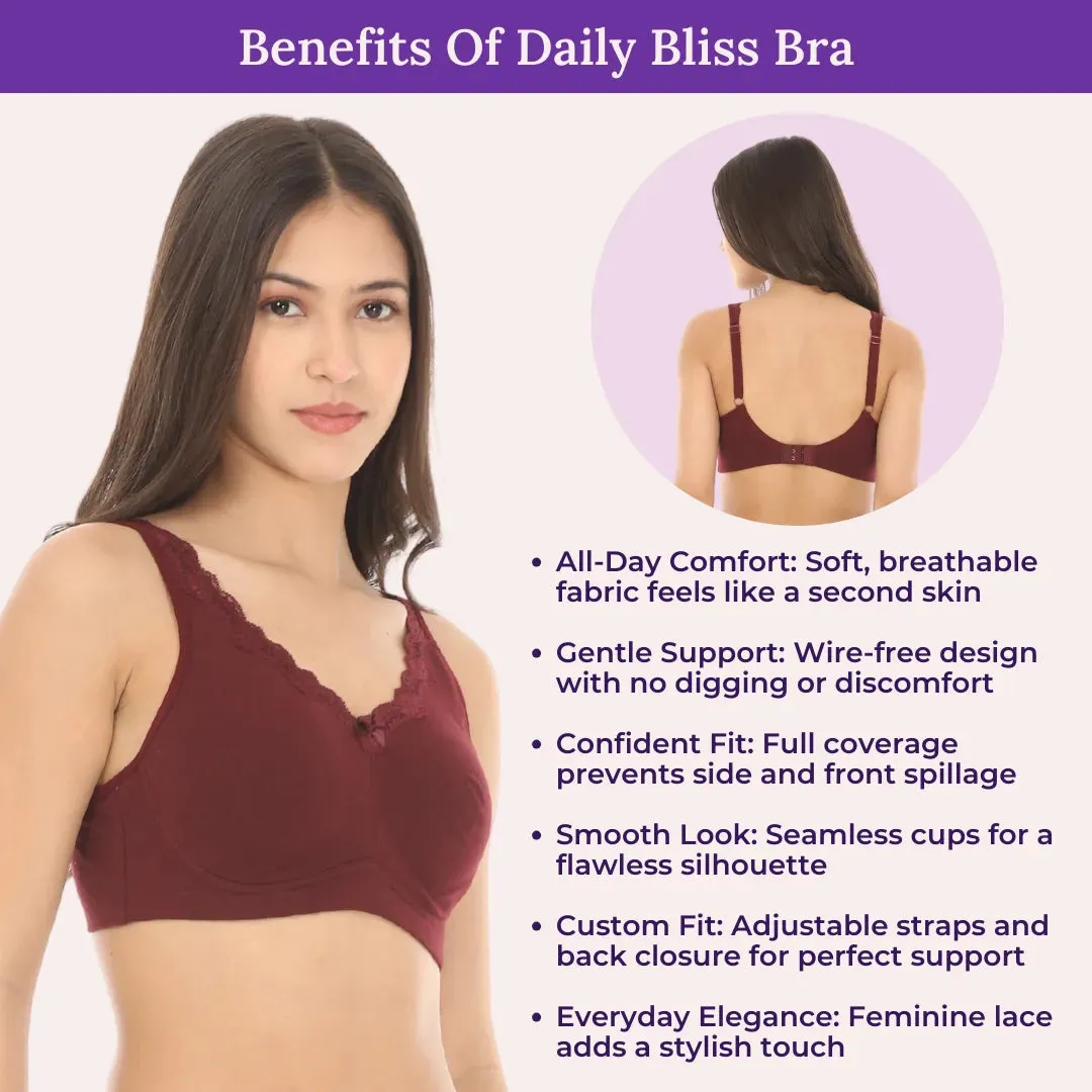 Cotton Bra | Lace Detailing | Full Coverage | Wire-Free & Non-Padded | Seamless Cups | No Centre Panel | Hidden Side Panels