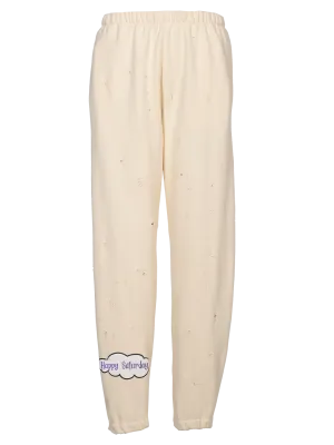 Distressed 'Happy Saturday' Jogging Pants