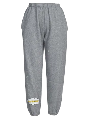 Distressed 'Happy Tuesday' Jogging Pants