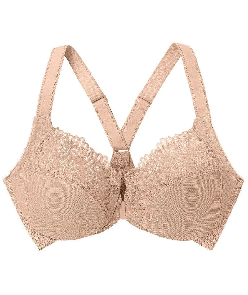 Glamorise Front-Closure T-Back WonderWire Bra - Cafe
