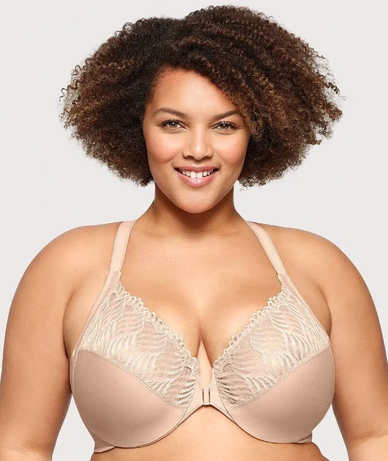 Glamorise Front-Closure T-Back WonderWire Bra - Cafe