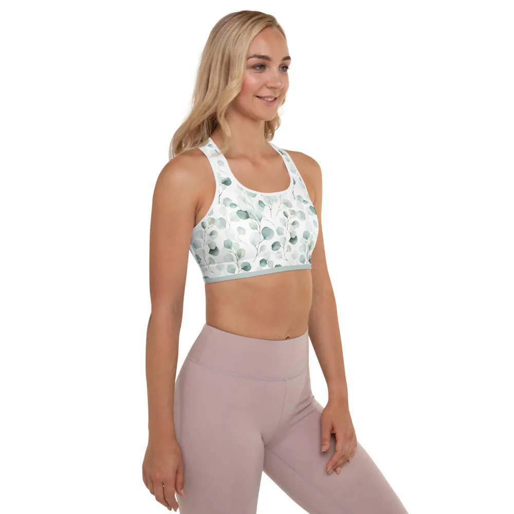 Greens Watercolor Leaves - Padded Sports Bra