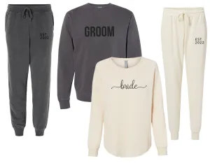 Groom & Bride Couple Matching Set, Sweatshirt and Sweatpants Set, Bridal Gift, Groom Gift, Bride Sweatshirt and Joggers, Bride Sweater