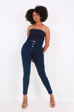 High waist Button up Butt lifting Shaping jeans Jeggings - Dark Blue