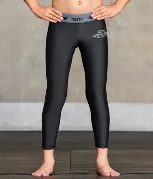 Kids' Plain Black Compression Boxing Spat Pants