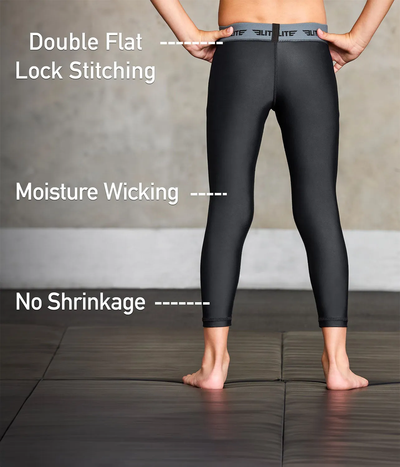 Kids' Plain Black Compression Boxing Spat Pants